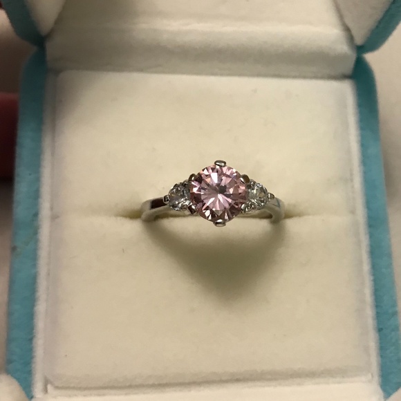 Pink and white CZ Ring - silver tone - Picture 1 of 5